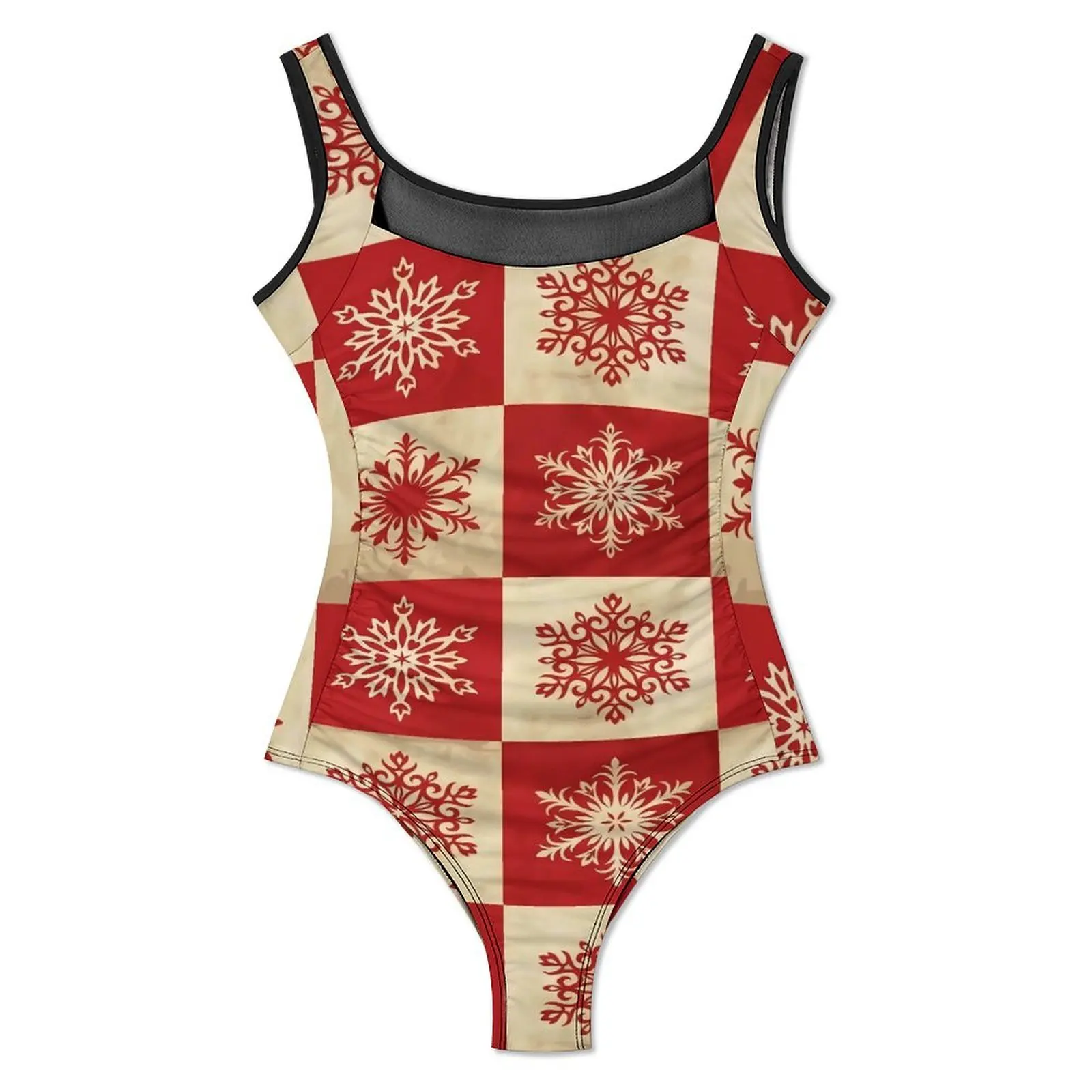 Christmas Swimsuit Sexy Snowflakes in Squares Female Swimwear One Piece Elegant Swimsuits Sport Push Up Cut Out Bathing Suits