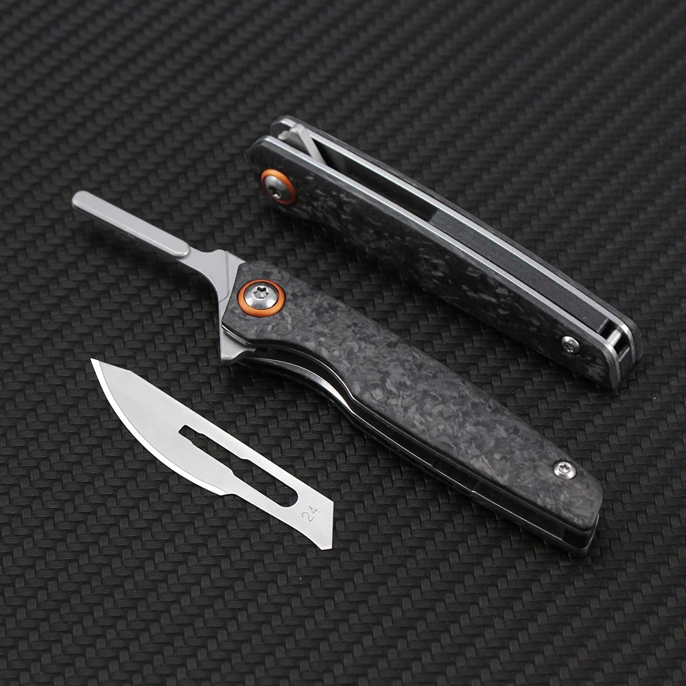 Tunafire Portable Scalpel Folding Knife Carbon Fiber Surgical Mini Knife Survival Self defense Unpacking Small Knives Box Cutter