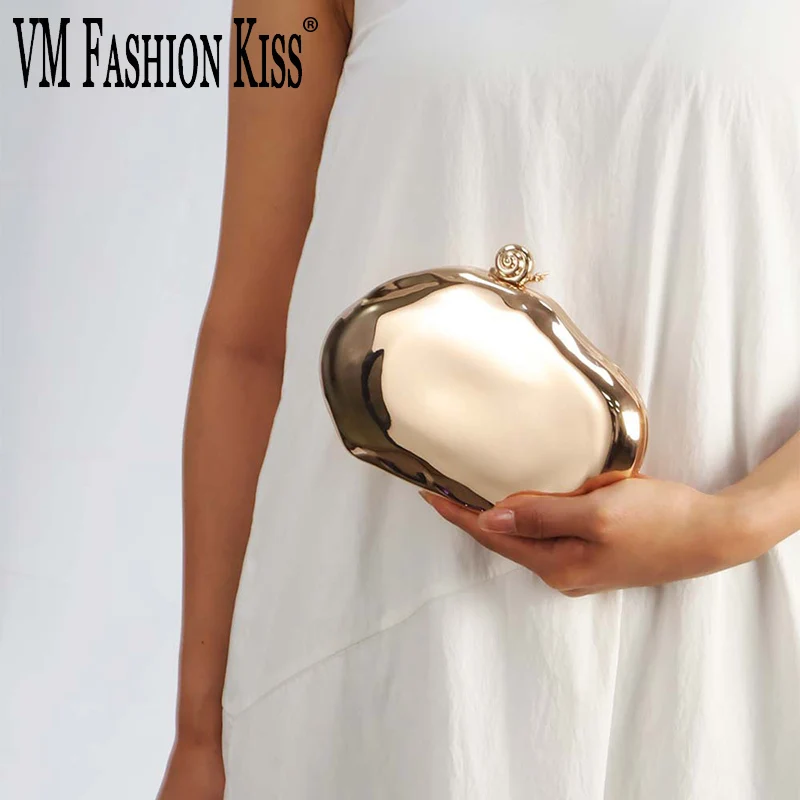 

2025 New Irregular Mini Ladies Evening Bag Acrylic Gold Shiny Crossbody Bag Trendy Design Everyday Banquet Clutch Bag Party