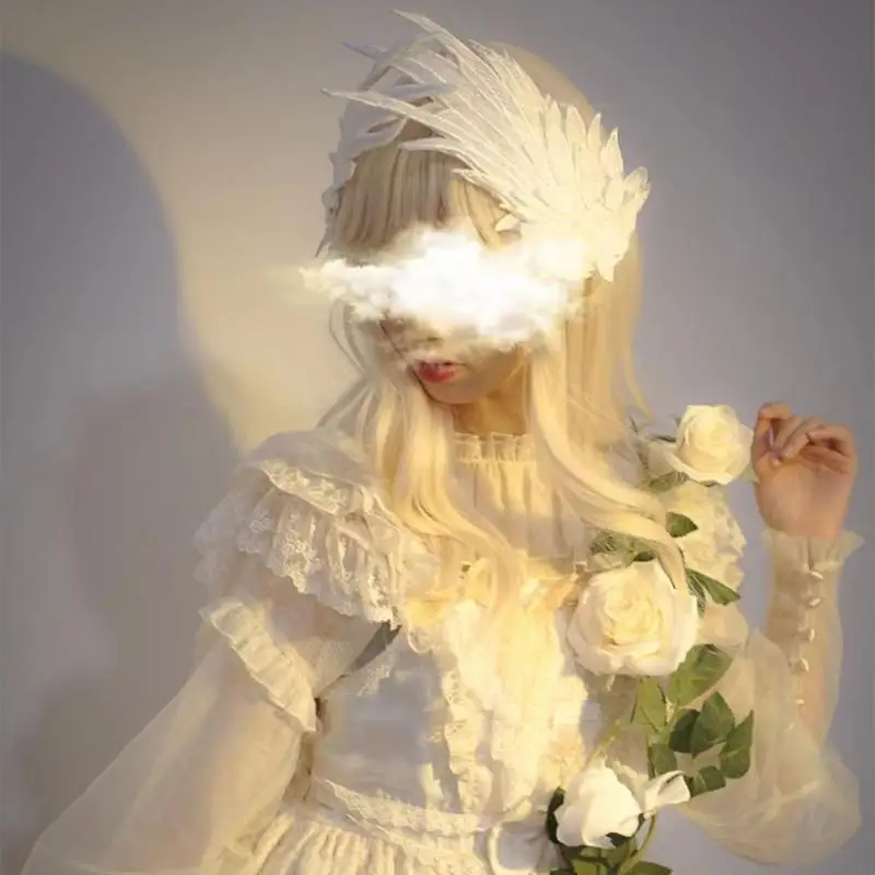 

195E Unique Double Layer Embroidered Angel Wing Hair Clip Stylish Hair Decoration Cosplay Headwear for Parties and Weddings