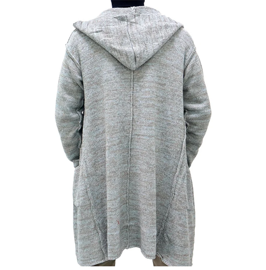 Gray Men\'s Knitted Cardigan Fashion Long Sweaters Male Casual Long Sleeve Outerwear Autumn Winter Warm Hoodie Loose Streetwear