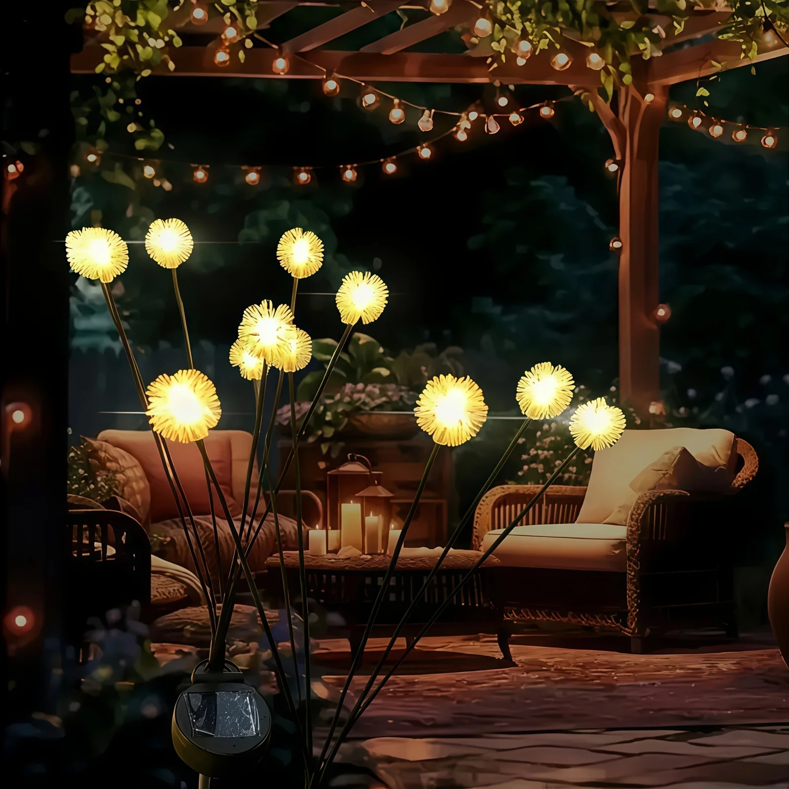 4Pc Solar Snowball Dandelion Light Warm White Waterproof Solar Path Lamp for Outdoor Flowerbed Planter Patio Yard Garden Decor