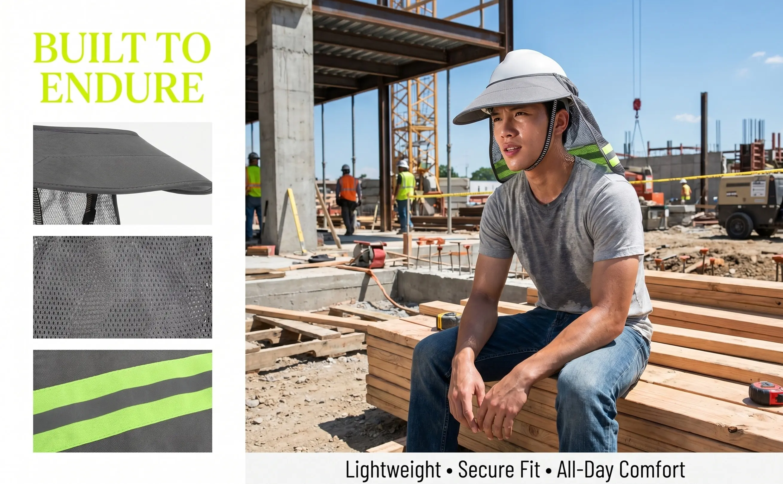 Safety Sunshade Breathable Mesh Neck Shield Wide Brim Hard Hat Sun Visor Construction Worker Sun Protection Uv Resistant