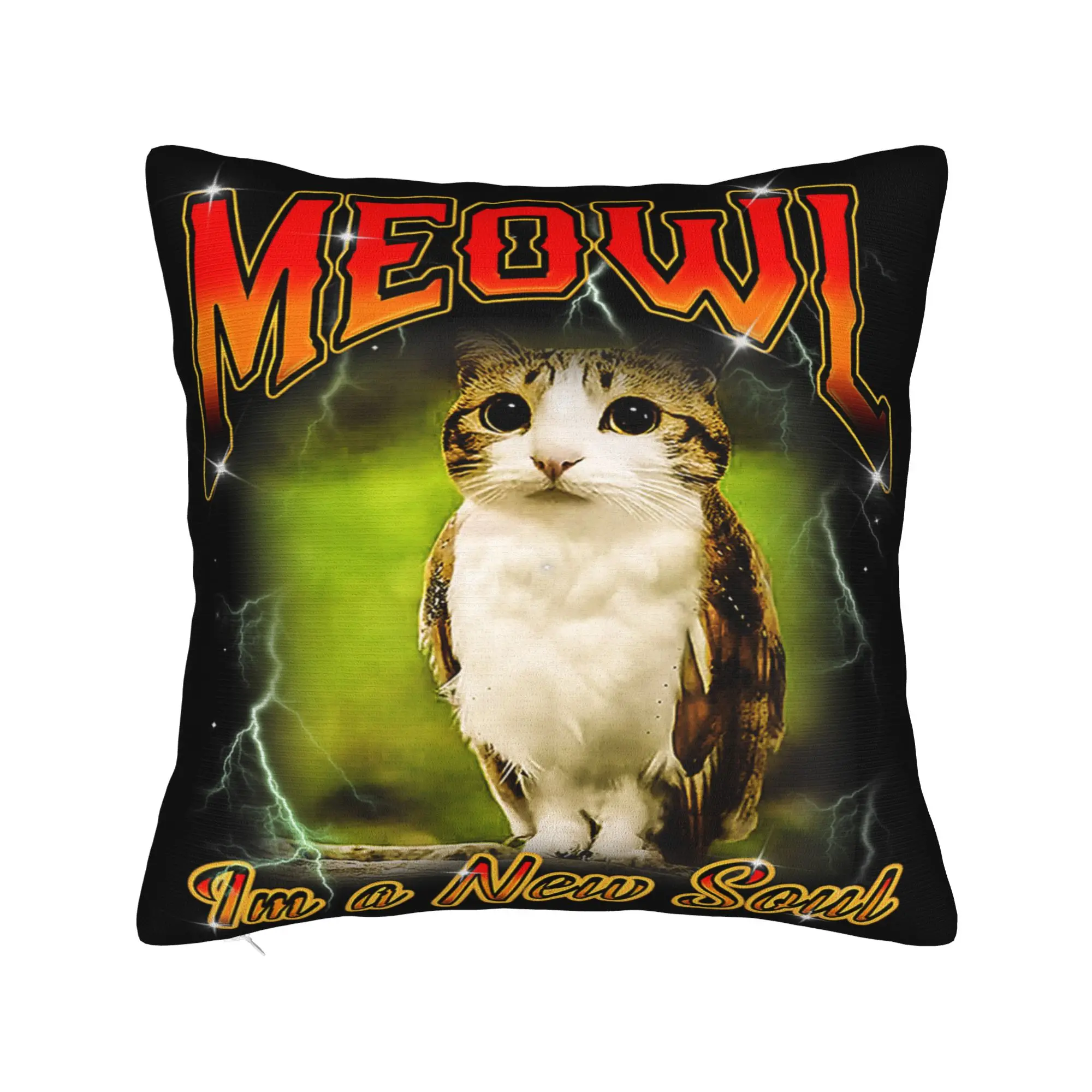 Cat Owl Funny Cursed Internet Brainrot Bootleg Meowl Pillow Case  Pillow Cover Cute Funny Pillowcases For Living Room Chair