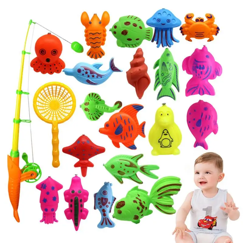 Magnetic Fishing Pole Game Water Table Bathtub Bath Toy With Pole Rod Water Fish Toys For Kids Toddler Age 3 4 5 6 Year Old