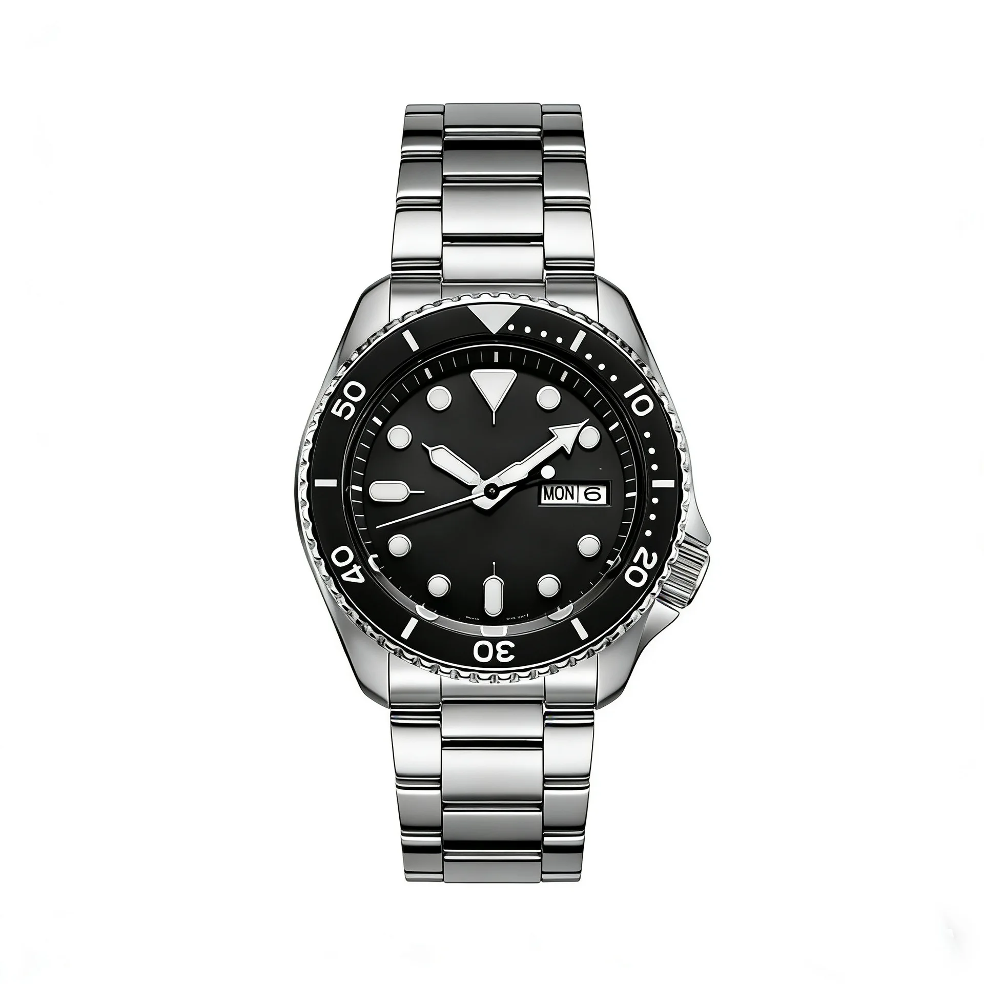 Business Quartz Wristwatch for Men with Waterproof Large Dial Dual Calendar Stainless Steel Band and Round Screw Crown