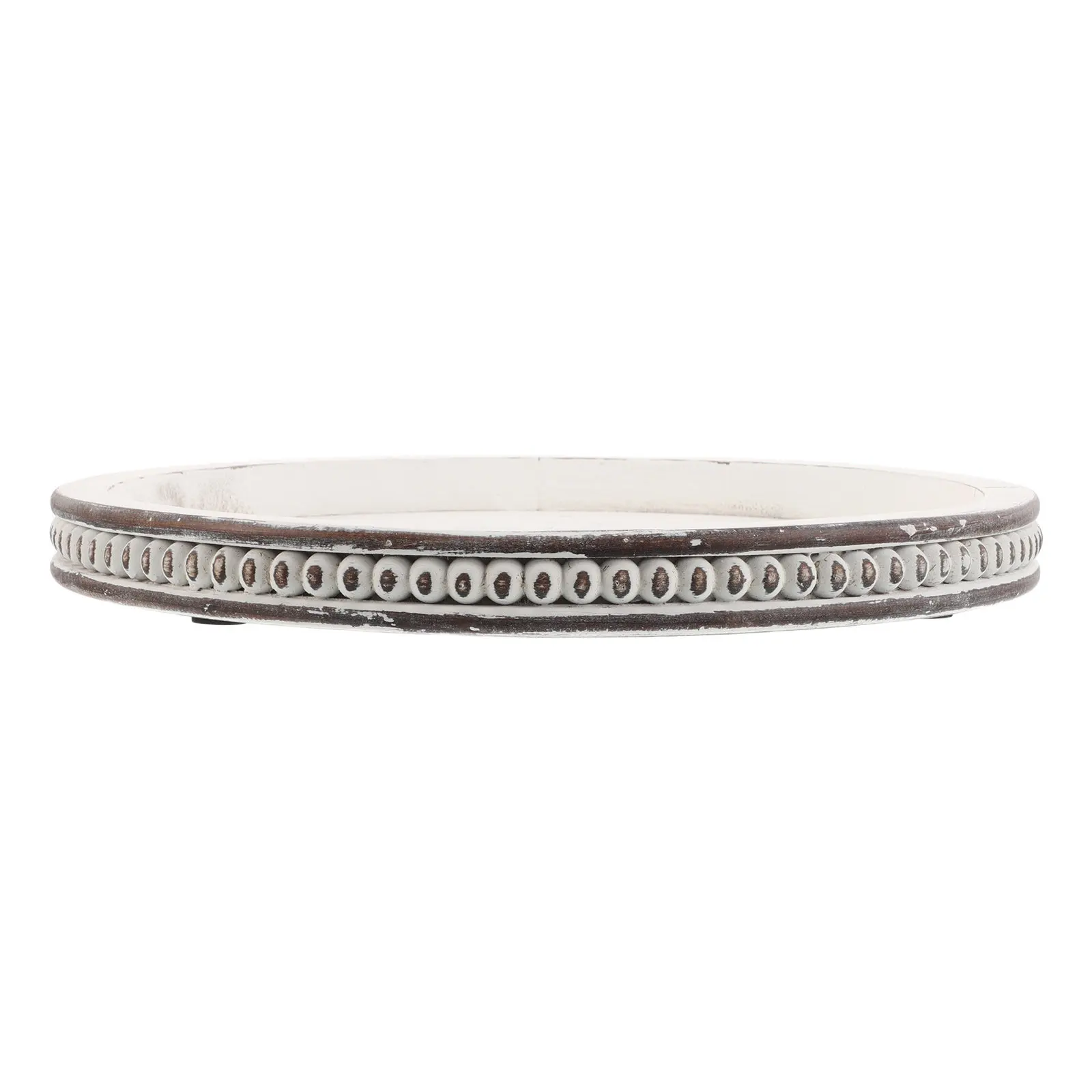 Beige Round Vintage Farmhouse Tray – Rustic Decorative Jewelry Organizer for Vanity, Coffee Table & Kitchen
