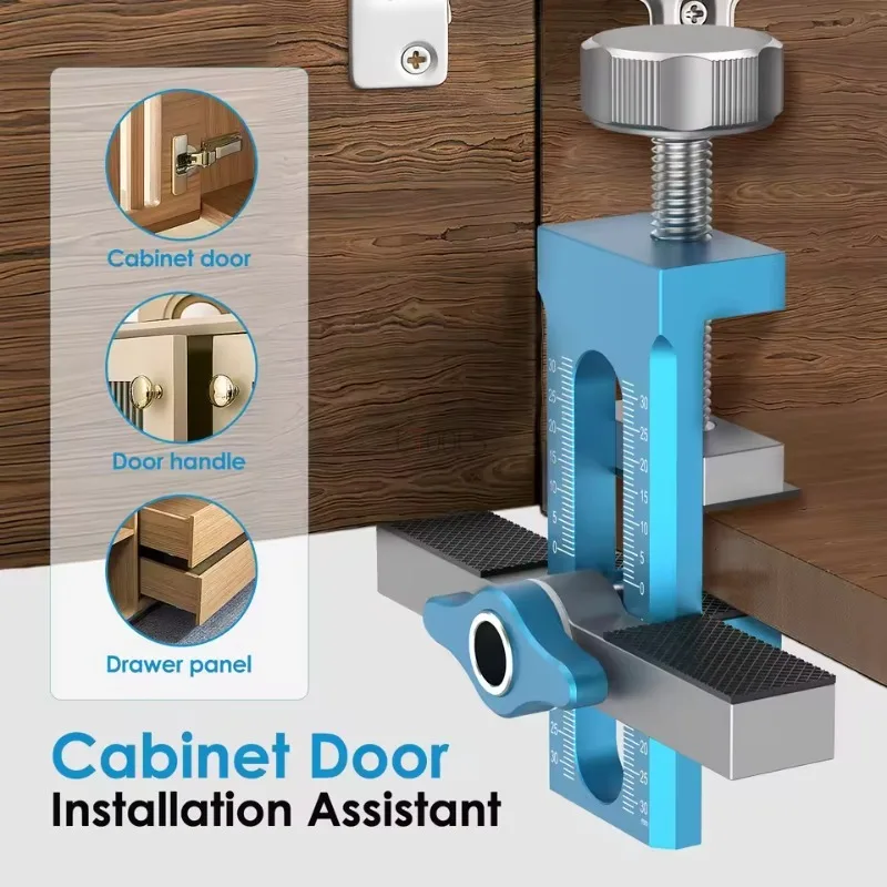 

Шаблон для сверления дверей шкафа. Установка дверной панели. Регулируемое устройство для быстрого выравнивания. Устройство для отскока. Локатор перфорации.