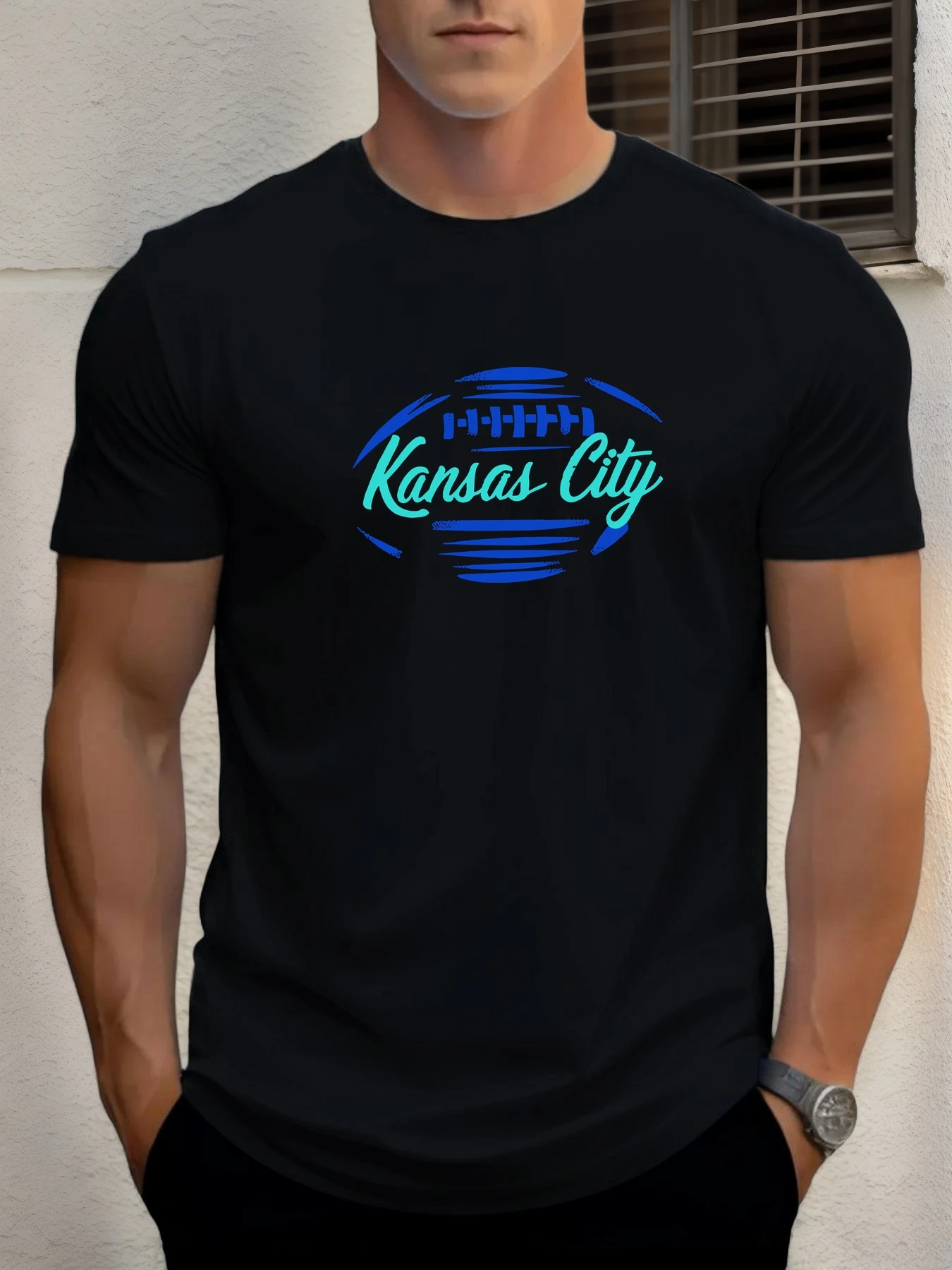 

Men's Cotton T-Shirt, Summer Crew Neck Short Sleeve, Kansas City Football Printed Breathable Streetwear Fashion Cool T-Shirt