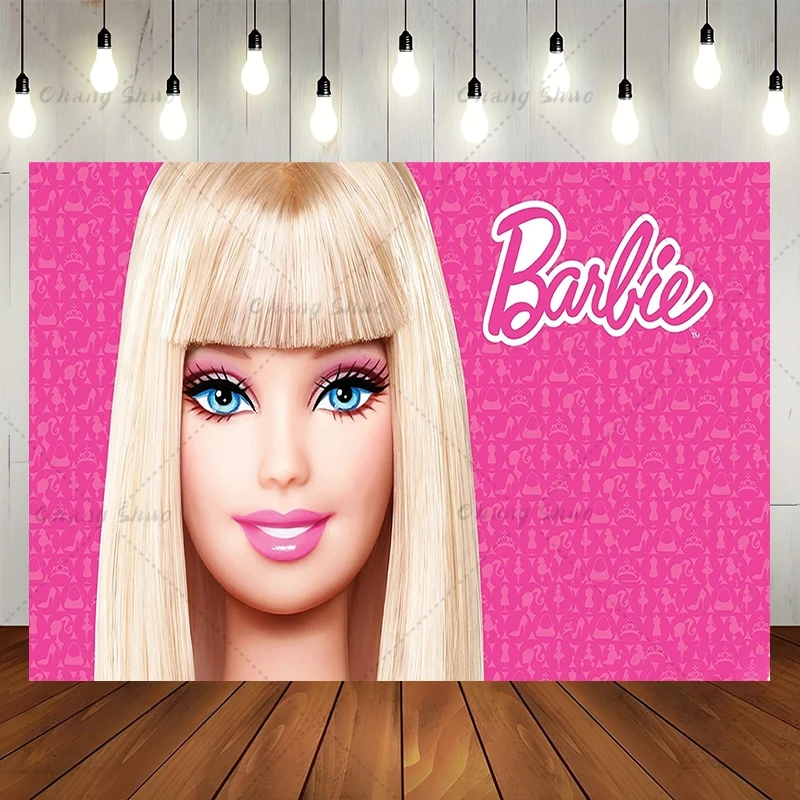 Barbie Pink Princess Backdrop Kids Girls 1st Birthday Party Background Wall Props Baby Shower Banner Poster Photo Studio Props