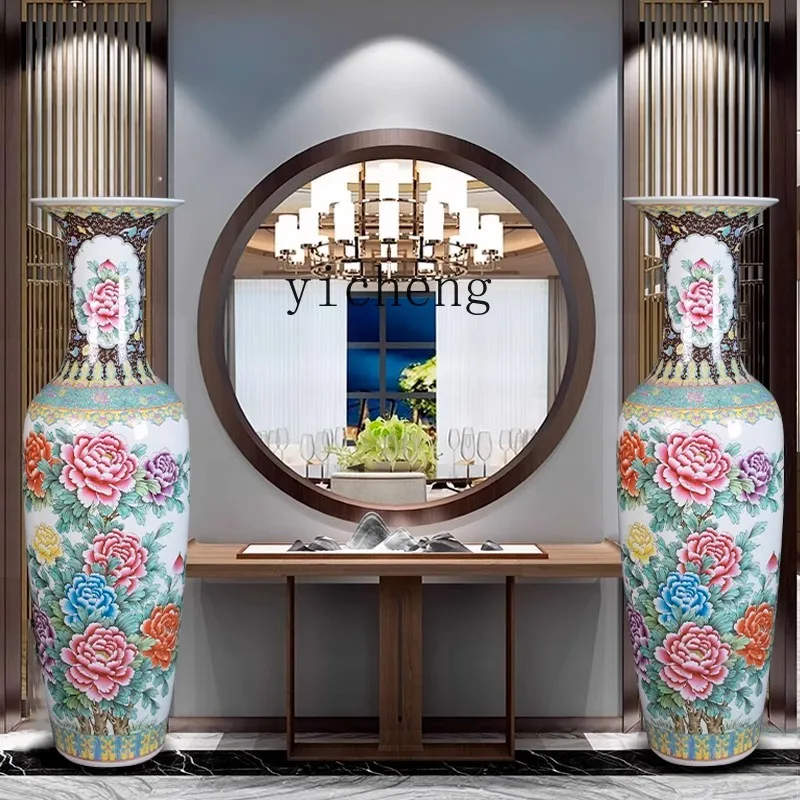 L7-8 ceramic floor-to-ceiling large vase hand-painted pastel large home furnishing living room ornament opening gift decoration