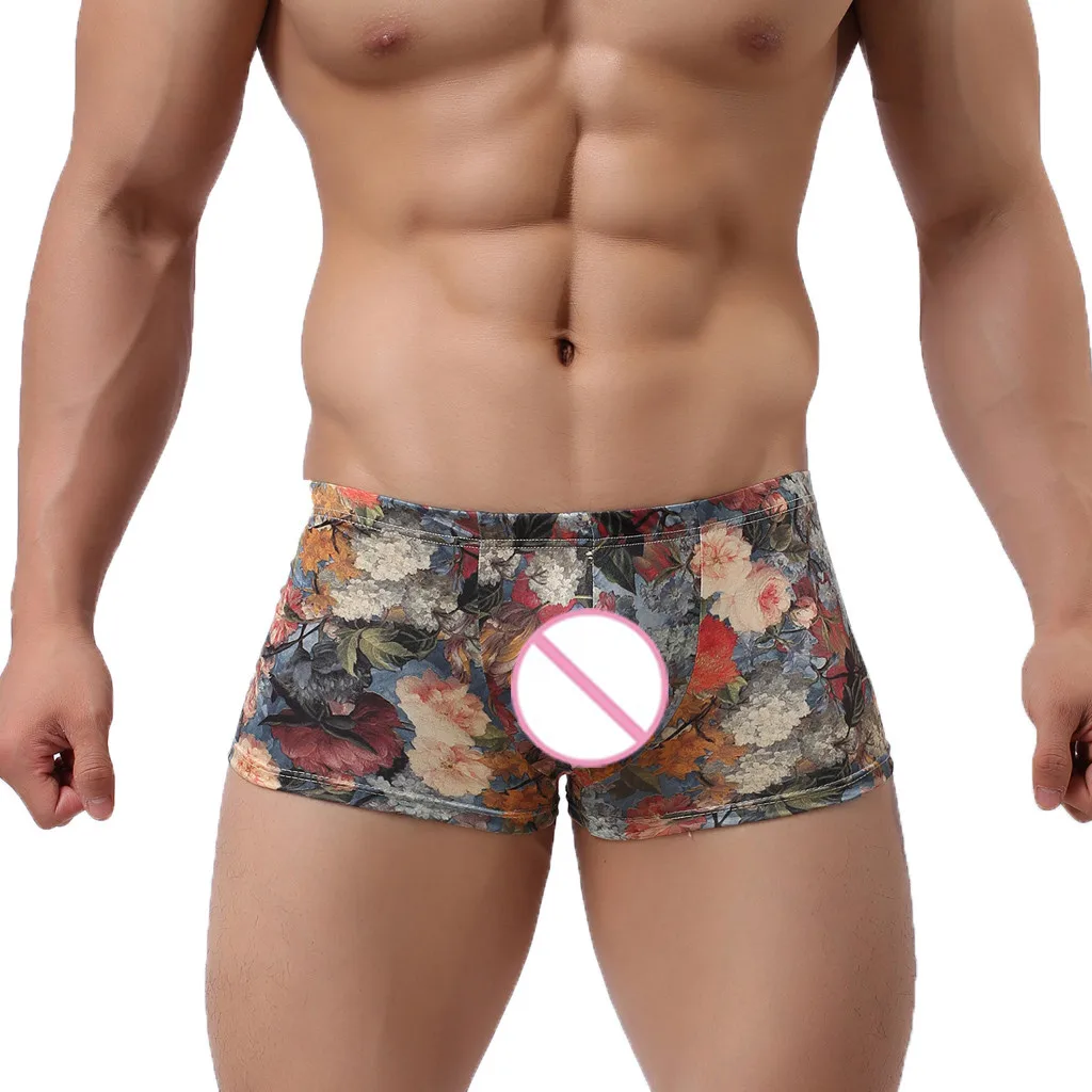 Men Sexy Underwear Nylon Printed Shorts Pouch Flat Angle Underpants  Male Panty Lingerie Men Underpants S-XXL