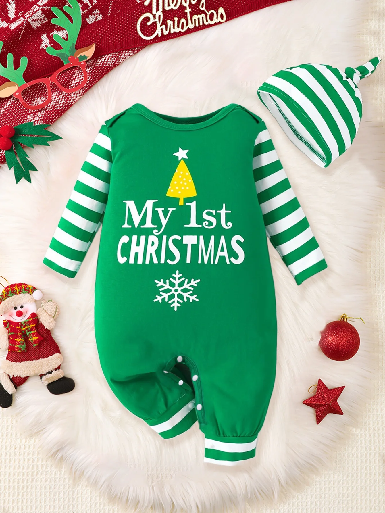 Baby Christmas Long-Sleeved Romper Set, Cute 