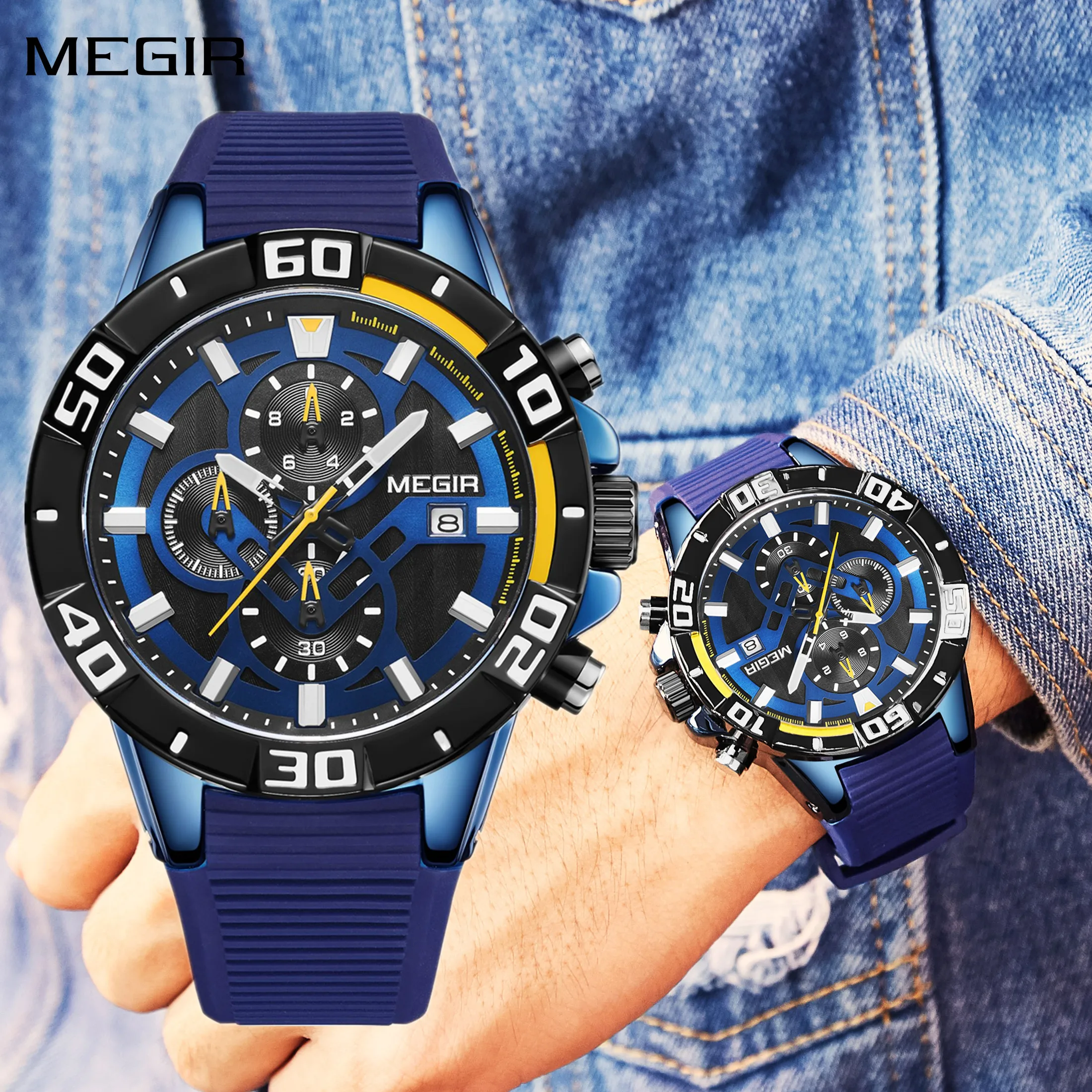 

MEGIR мужские наручные часы, роскошные спортивные военные часы для мужчин, водостойкий календарь, светящийся кварцевый хронограф, часы Reloj Hombre 2121