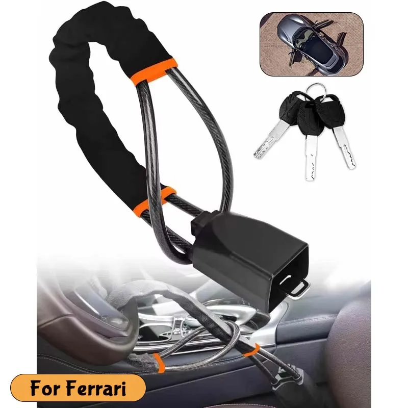 For Ferrari Car Steering Wheel Lock Steel Rope Anti-Theft Lock With Seat Belt Socket Vehicle Security Locking System