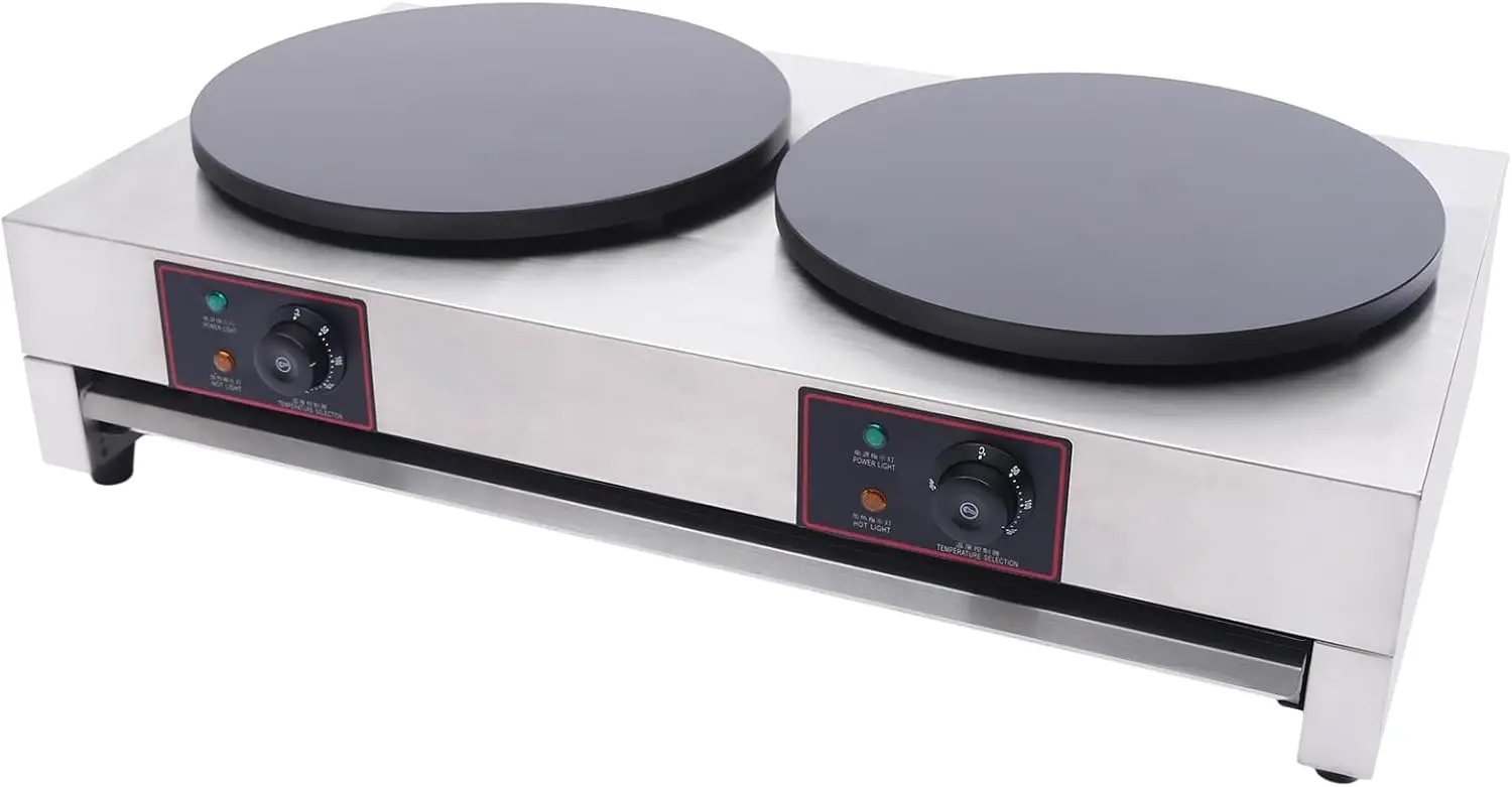 Máquina eléctrica para hacer tortitas, máquina para hacer tortitas con doble placa calefactora de acero inoxidable de 3,4 kW, máquina para hacer tortitas de 16 "para hogares, cocinas y conve