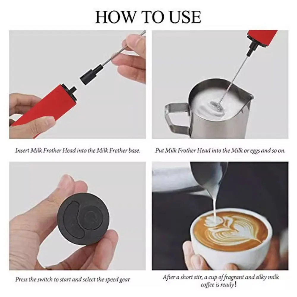 Rechargeable Wireless Milk Frother 3 Speed Settings Wireless Operation Handheld Mixer Handheld Design Electric Power
