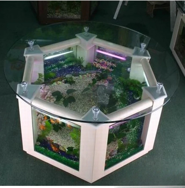 

Hexagonal tea table, fish tank, glass aquarium, creative living room, household 1-meter ecological turtle tank, sofa placement