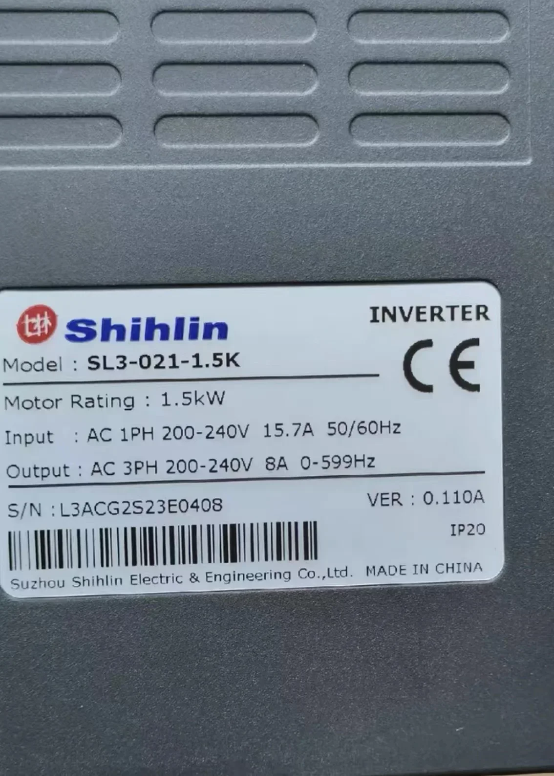 Brand  new SL3-021-1.5K  Shihlin Inverter 220V 1.5KW   fast   shipping