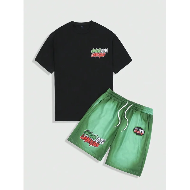 MEN Street Life Casual Daily Wear Digital Print Men's Short Sleeve T-Shirt & Shorts Set, Minimalist & Fashionable