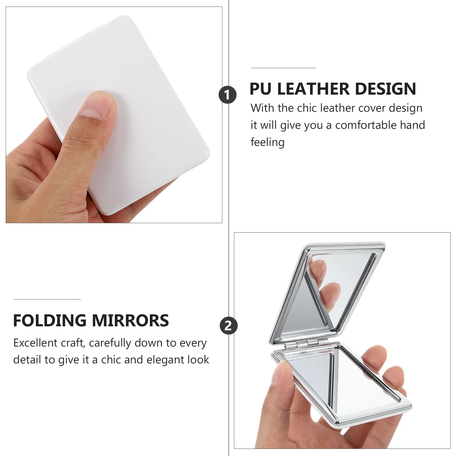 2Pcs Sleek Cover Foldable Makeup Mirror Compact Double-Sided Travel Purse Accessory Cover Mirrors