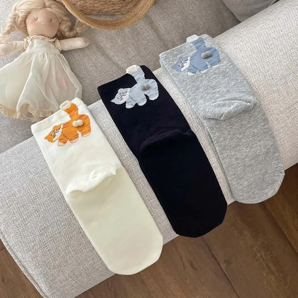 3Pairs Creative Kitten Ball 3D Middle Tube Socks Soft Cotton Knitted Abstract Socks Kawaii Cat Egg Sleep Sock Women Men Hosiery