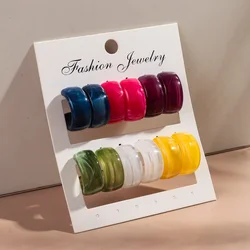 6 Pairs/set Trend Colorful Acrylic Geometric Wide C-Shape Earrings Set for Women Girls Earrings Fashion Jewelry