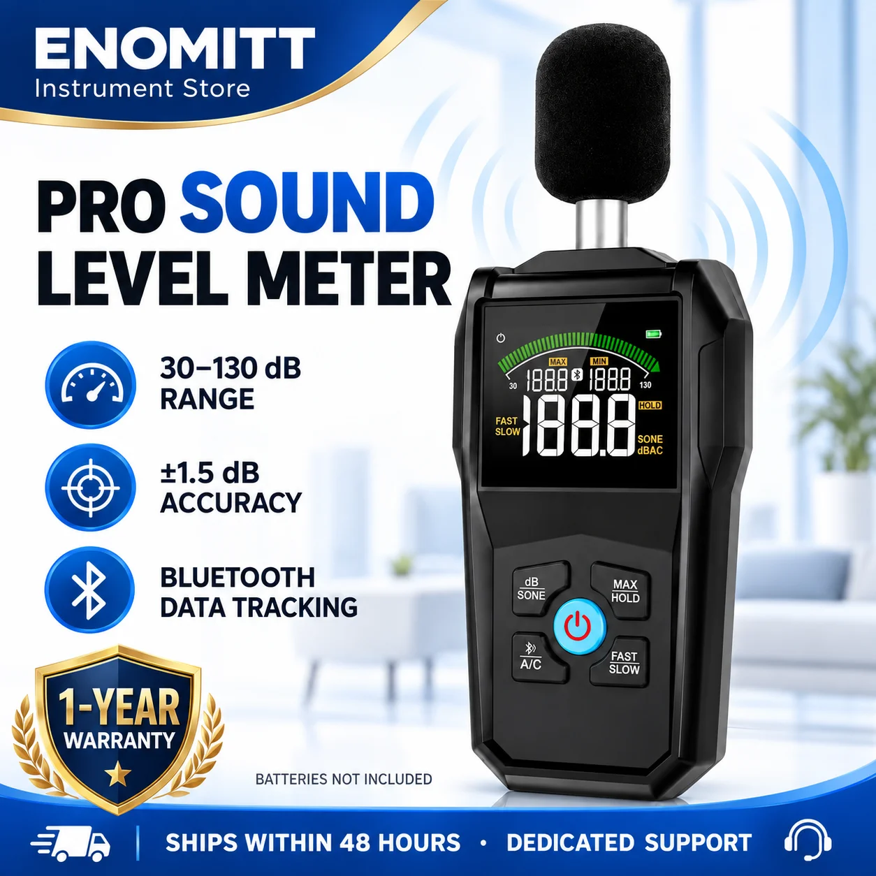 Portable Bluetooth Decibel Meter 30-130dB, APP Control Noise Monitor LCD, A/C Weighted MAX/MIN Data Logger for Home Office