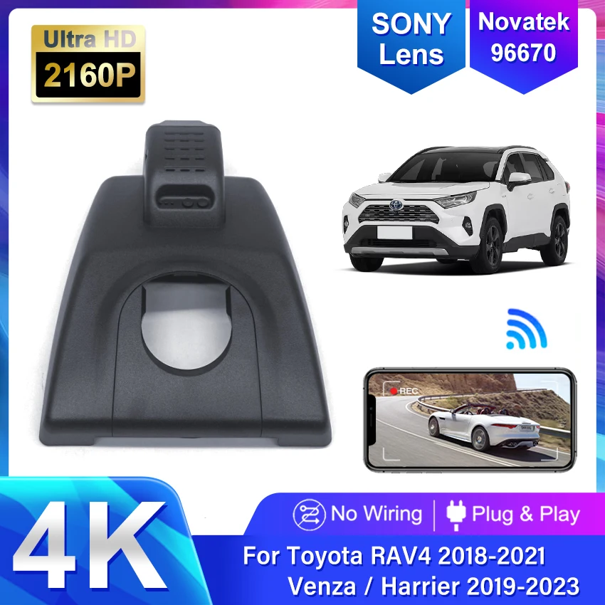 For Toyota RAV4 5th Gen Venza Harrier 2019-2024, UHD 4K DVR Plug and Play Car Accessorier Dash Cam Camera WiFi Video Recorder