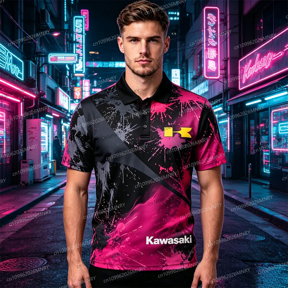 

Motorcycle Kawasaki polo shirt Breathable Motorcycle for man Summer male shirts Men's clothing 3D Print Women Short-sleeved