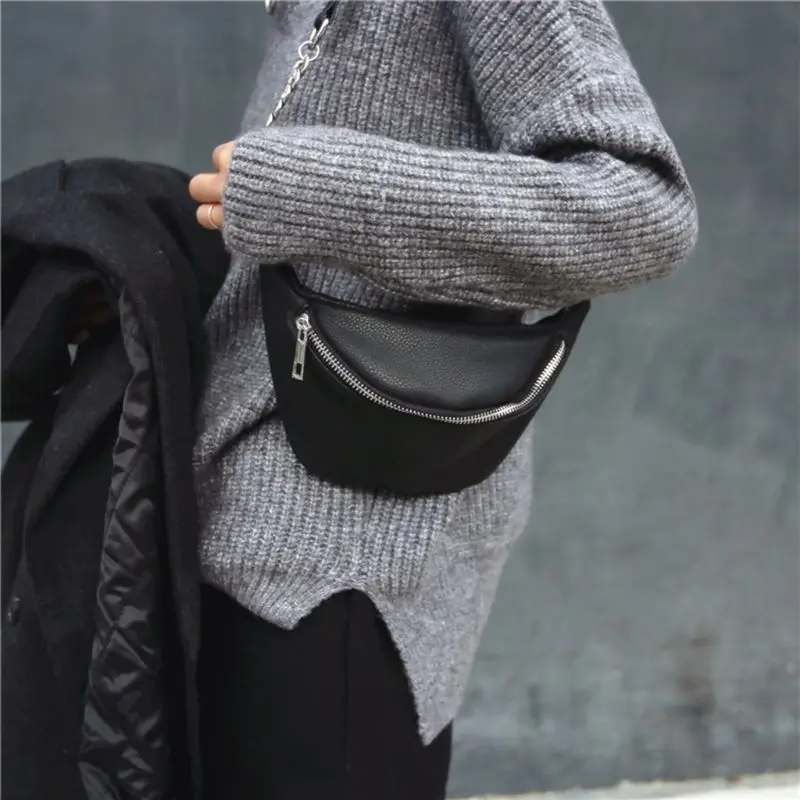 Fashion Chain PU Leather Waist Bag Fanny Pack Chest Bag Phone Purse with Metal Chain for Women