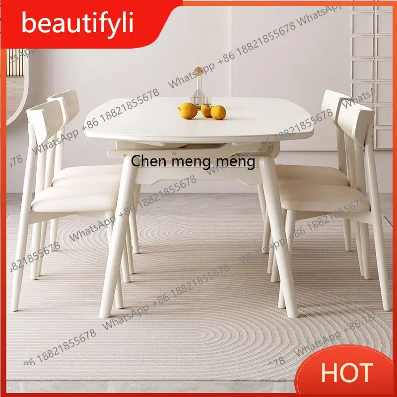 

A139 Slate dining table Solid wood telescopic folding round household light luxury modern simple dining table