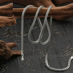 Real Retro Classical Square Fox Tail Necklace For Man Woman S925 Silver Chopin Sweater Chain Necklaces Fine Jewelry