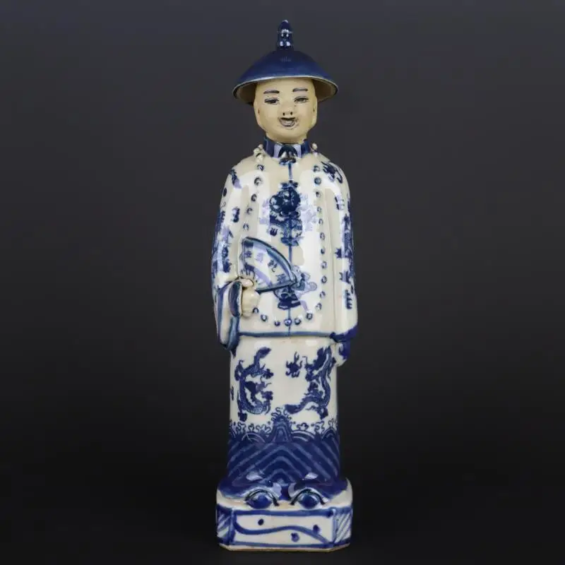 

Chinese Blue and White Porcelain Figurine Qing Qianlong Emperor Statue 11.0 Inch