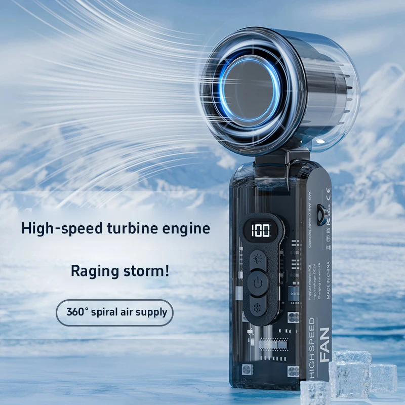 High Speed Folding Refrigeration Fan, Digital Display Mini Portable USB Charging Fan, High Wind Power Handheld Fan