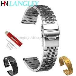 Solid Mesh Stainless Steel Watch Band Bracelets 18mm/20mm/22mm/24mm Diving Watch Straps Deployment Buckle Brushed/Polished Strap