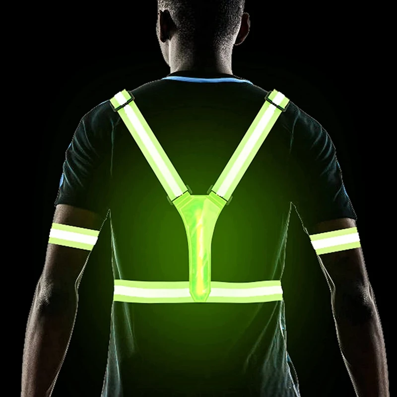 LED Reflective Vest Running Gear,USB Rechargeable LED Light Up Vest High Visibility Adjustable Waist Shoulder Bands