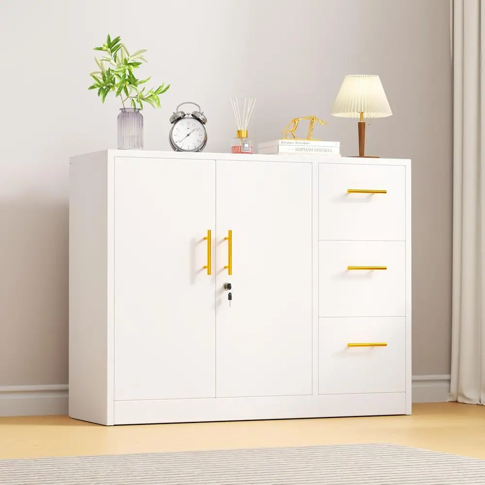 

Stylish Metal Sideboard Buffet Cabinet with 2 Doors & 3 Drawers, Ideal for Kitchen, Dining, Living Room & Entryway Storage