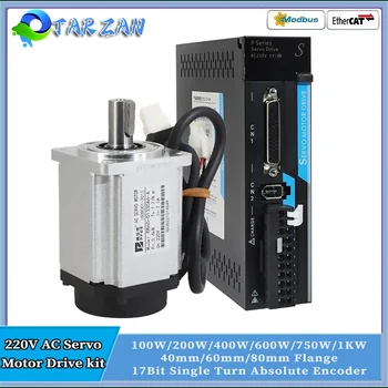 220V AC 서보 모터 드라이버 키트, 100W, 200W, 400W, 750W, 1KW, 17 비트 단일 앱솔루트 인코더, 60mm, 80mm 플랜지 서보, RS485, EtherCAT 포함