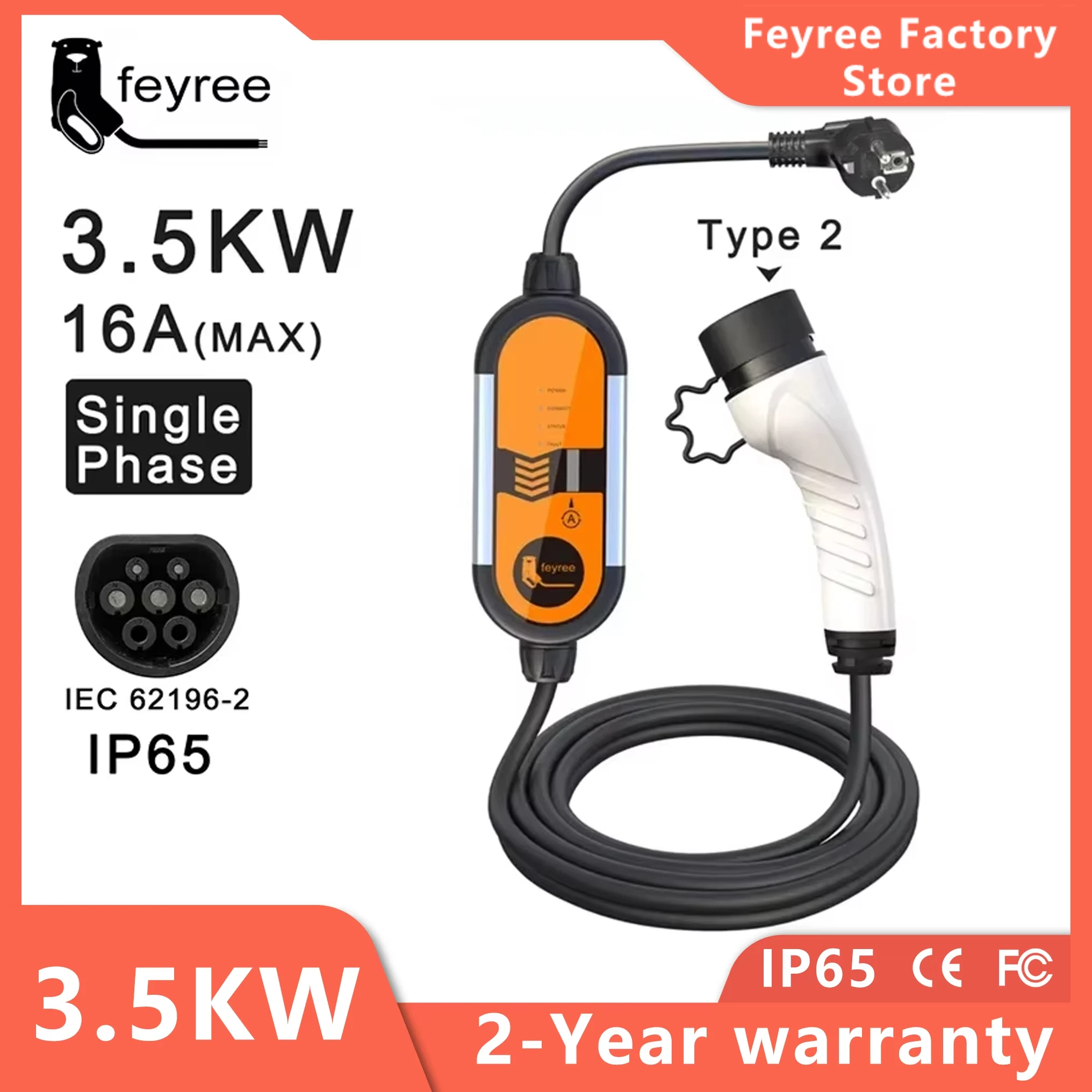 Feyree taşınabilir elektrikli araç şarjı Type2 16A 3.5KW EVSE şarj kablosu Type1 SAE J1772 ab tak denetleyici Wallbox elektrikli araba için