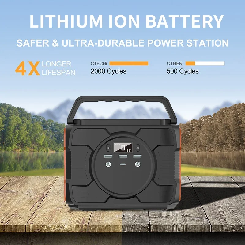 Outdoor Solar Generator Camping Portable Rechargeable Emergency 220V Battery Power Lithium Station 200W 300W 600W