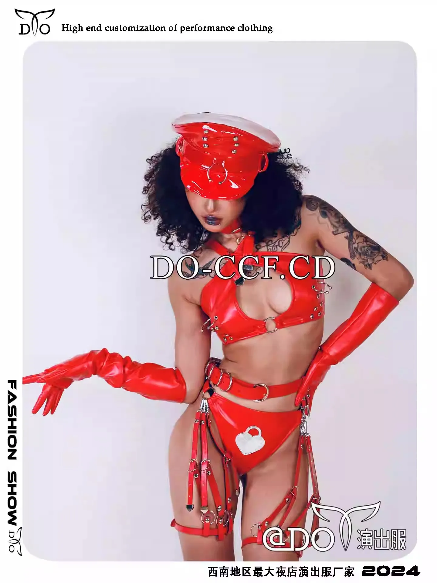 

Sexy Red Patent Leather Bikini+Necklace+Gloves 3pcs Performance Outfit Bar Nightclub Women Singer Dance Stage Wear Christmas Set