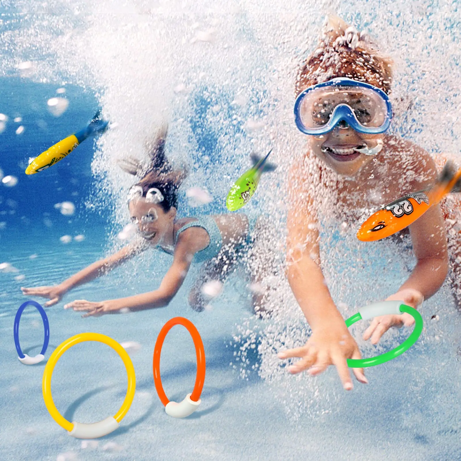 Juguetes de buceo para piscina subacuática para niños, juguetes de entrenamiento para lanzar en la piscina, juego divertido para bebés, regalos de baño, 8 piezas