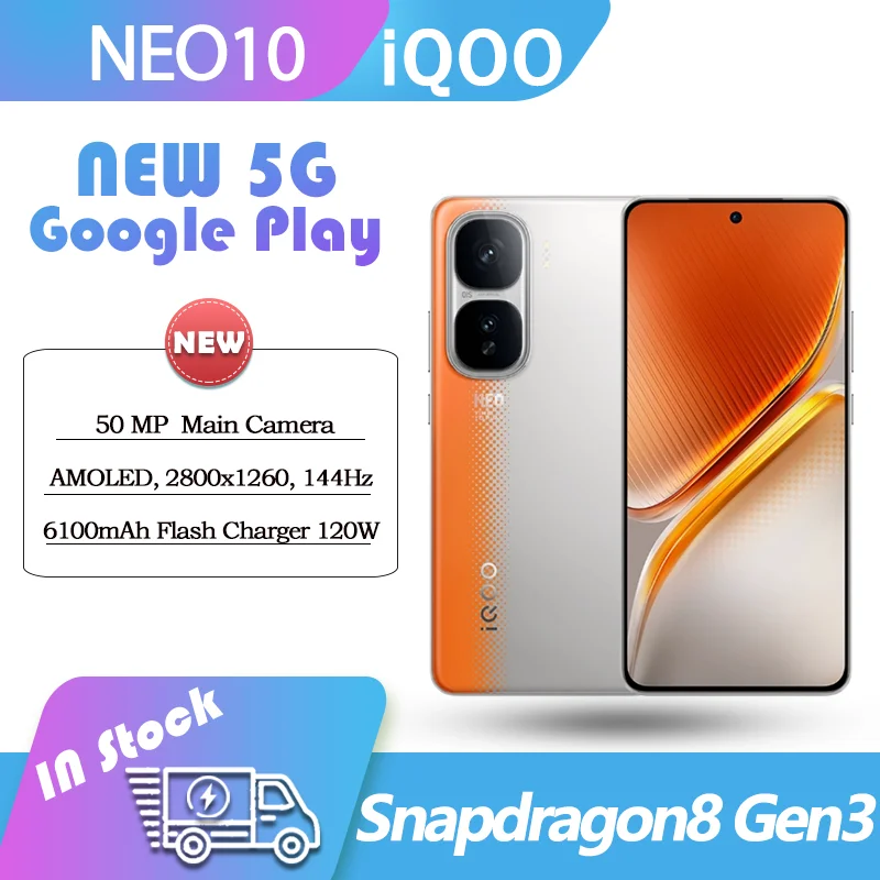 Original ViVO iQOO Neo10 Google Play Snapdragon 8 Gen3 LTPO AMOLED 1B colors 144Hz 50Mp Camera HDR 120W 6100mAh OriginOS5 neo 10