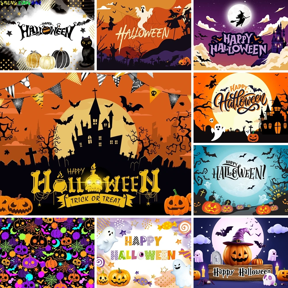 

Halloween Spooky Background Nightmare Before Christmas Scary Castle Bat Halloween Party Banner Kids Portrait Cake Smash Backdrop