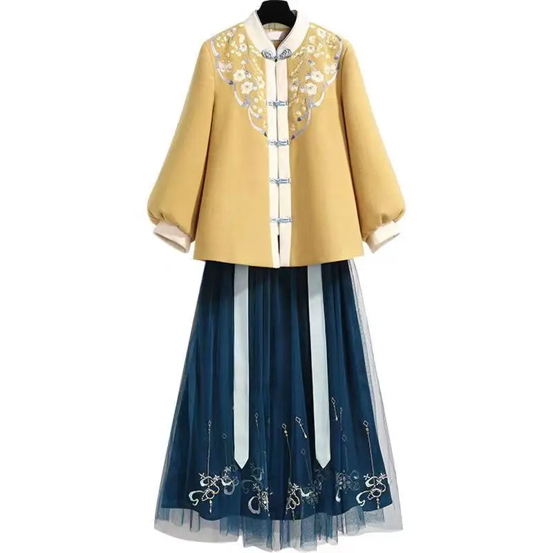 Veste d'hiver en coton rembourrée style Tang, petite veste cheongsam de style chinois, style ancien Han, jupe de jeunesse