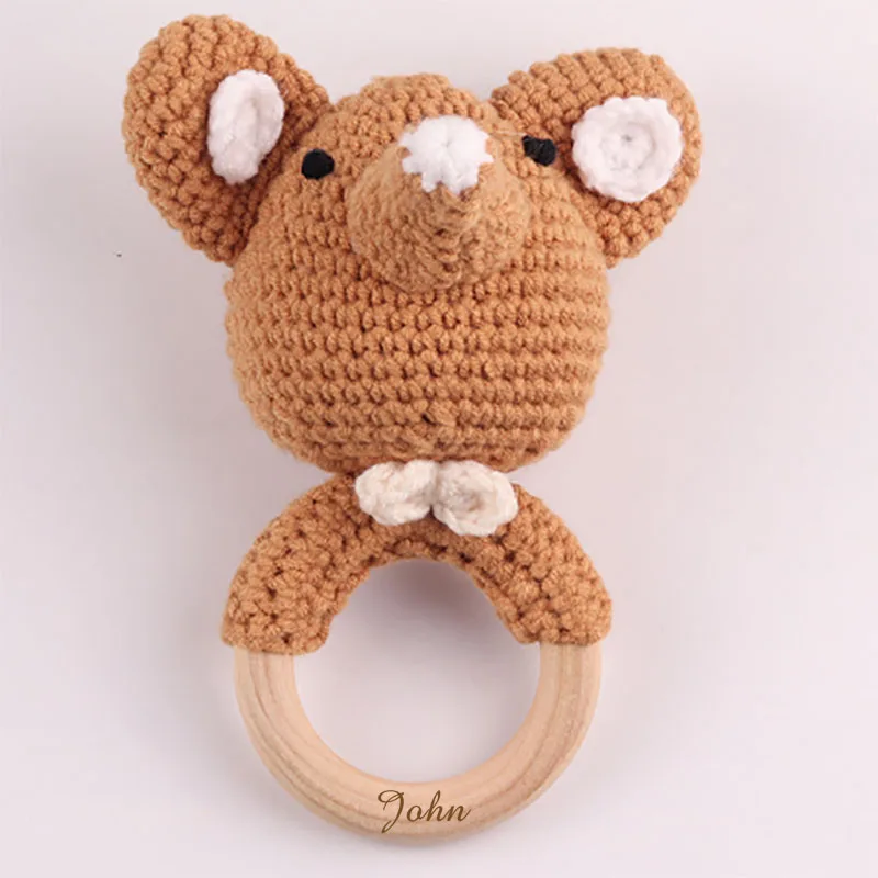 Personalized Bath Toys Set Elephant Pacifier Chain Bracelet Wooden Colored Woven Toys Baby Shower Decoration Newborn Gifts