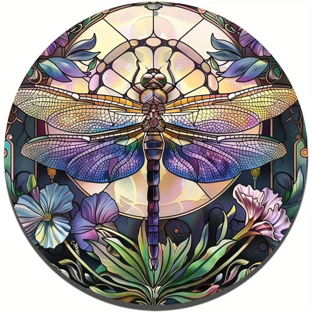 Round Aluminum Flat Sign, Dragonfly Theme Decoration, Office Room, Home Door Decorations, Insects Lovers Decor Plaque