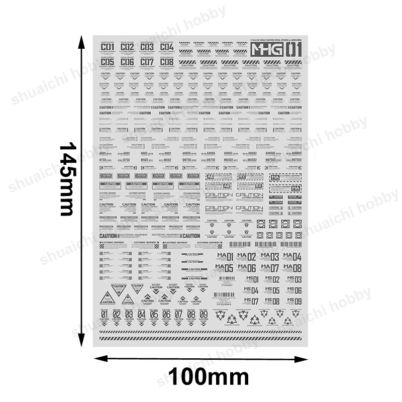 Autocollant d'eau de marque d'avertissement universelle, 1 pièce, pour modèle à l'échelle 1/100 1/144, décalcomanies de glissière d'eau, Version fluorescente, autocollant décoratif DIY