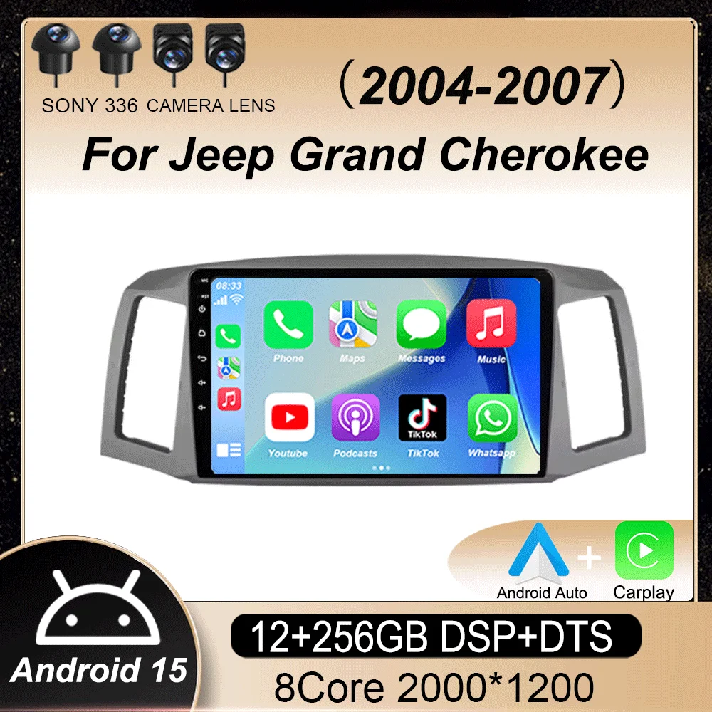 

Android 15 Carplay Auto 4G For Jeep Grand Cherokee 2004 2005 2006 2007 Car Radio GPS Multimedia Video Player DSP Stereo No 2Din